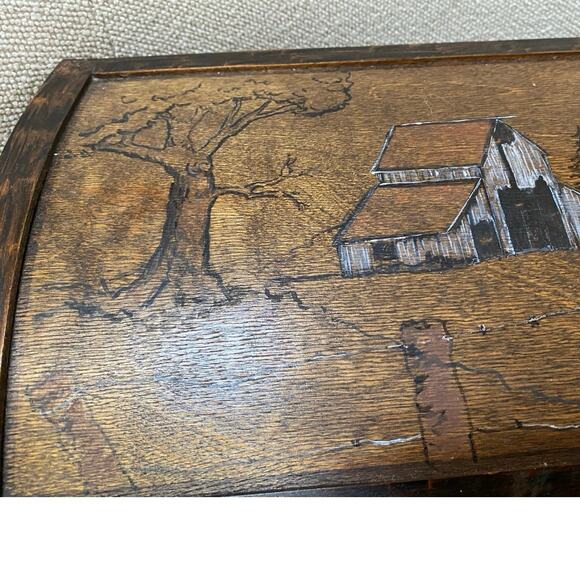 Handmade Wood‎ Handpainted Folk art Box Signed Barn Bird Rural scene Jewelry Box - Picture 4 of 10